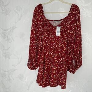 Stilletto's Size-L Dress Burgundy Mini Floral Ballon Sleeves Pockets‎